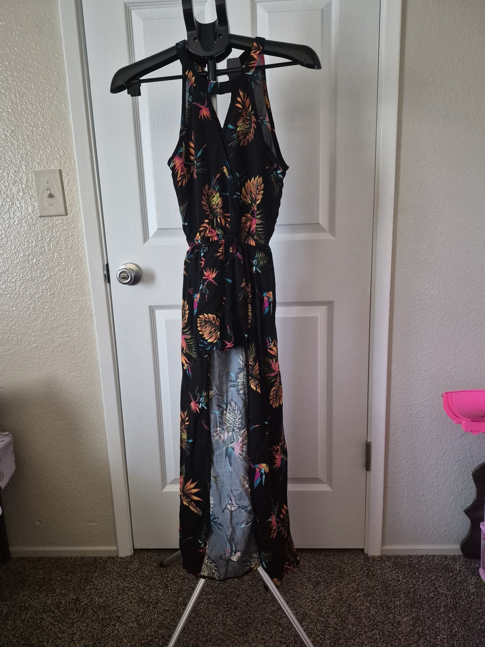 No Boundaries Black Maxi Dress with Tropical Leaf Print